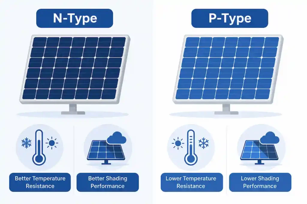 Comparison infographic of N-Type and P-Type Jinko solar panels