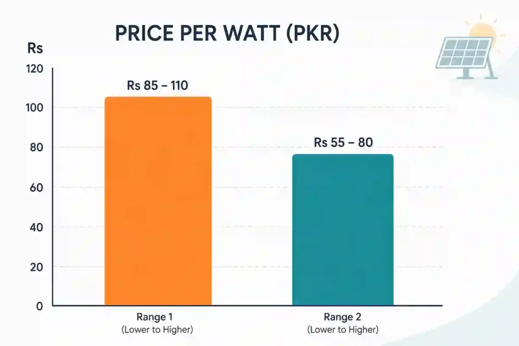 Solar panel price per watt comparison chart for Pakistan 2026. Longi vs Jinko Solar Panels