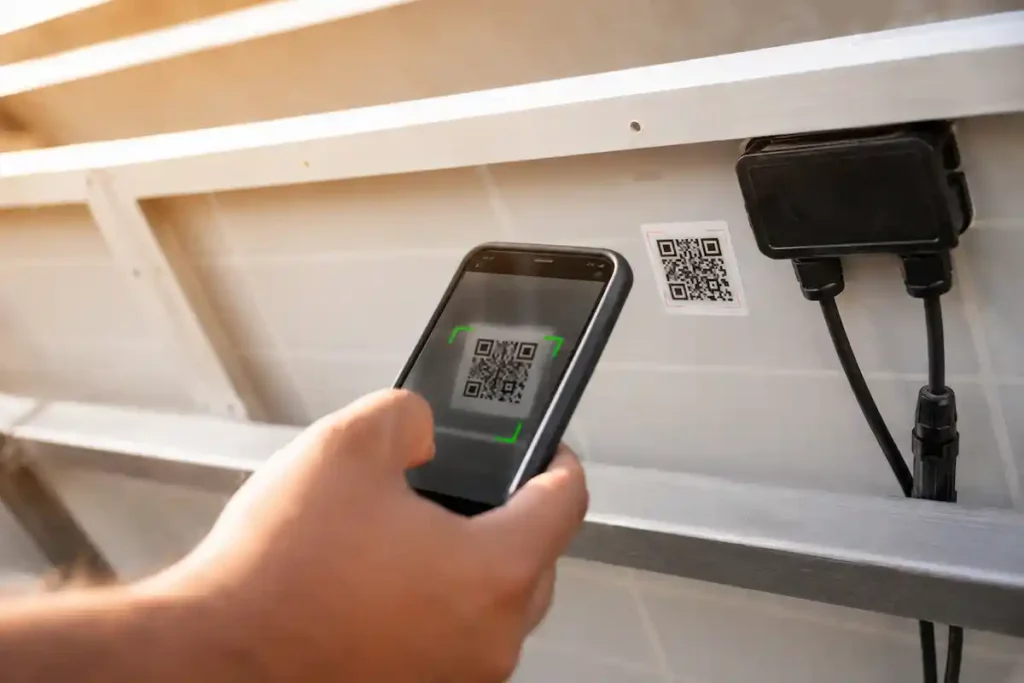 Verifying a solar panel serial number and QR code before purchase